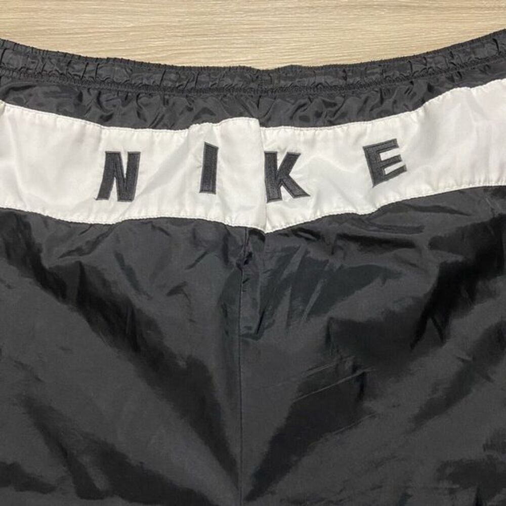 NWOT VTG 90s Nike Spell out Swoosh Shorts Swim Trunks Sewn Logo Lined mesh Black - Picture 2 of 11
